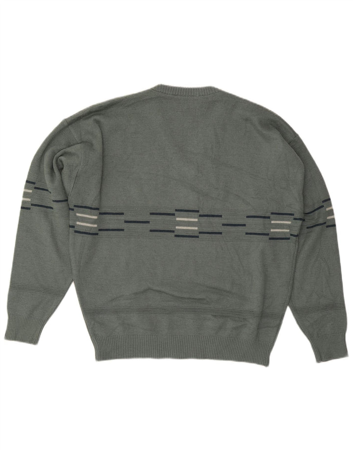 VINTAGE Herren-Pullover mit V-Ausschnitt, groß, grau gestreift