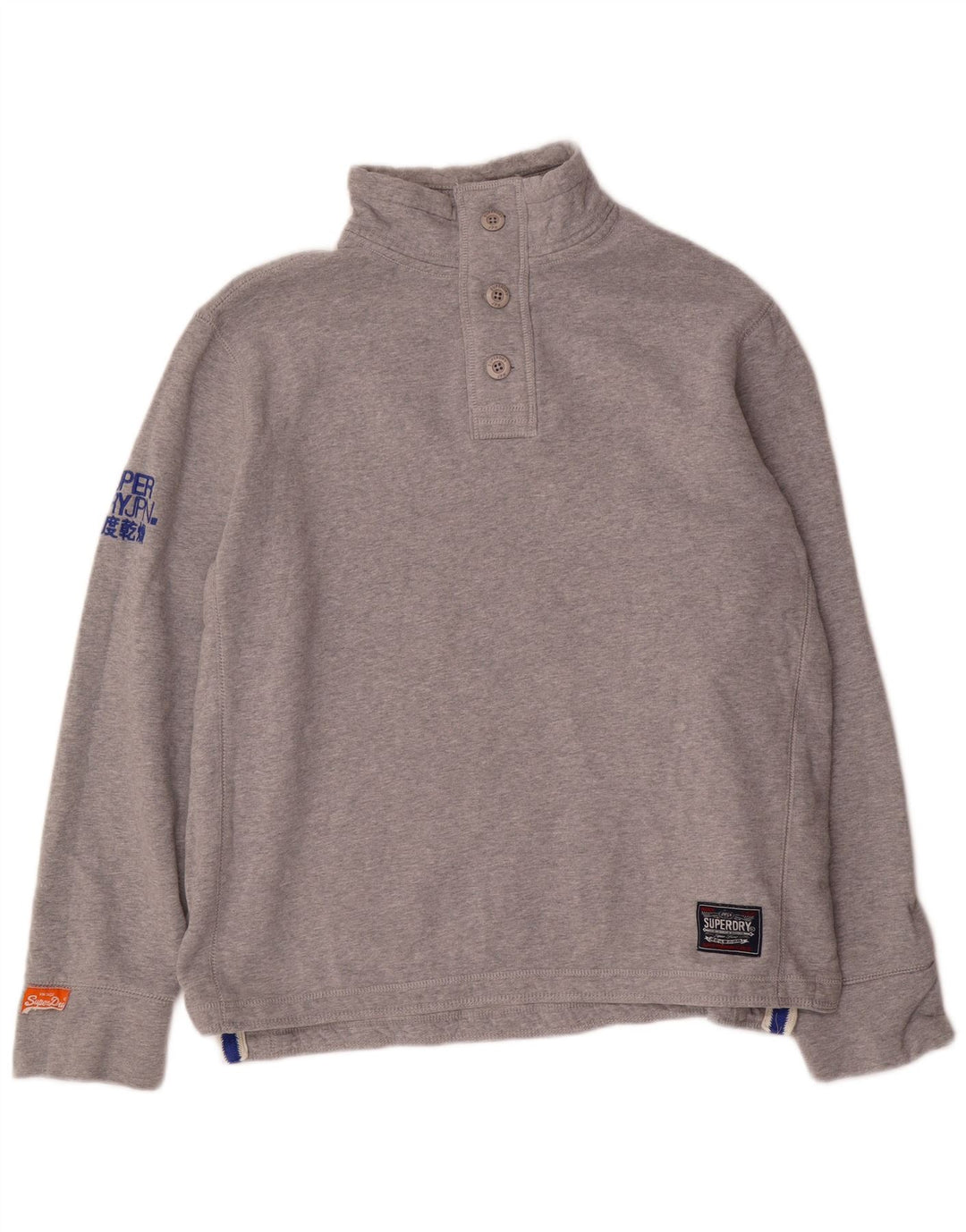 SUPERDRY Herren-Sweatshirt mit grafischem Knopfkragen, 2XL, Grau meliert
