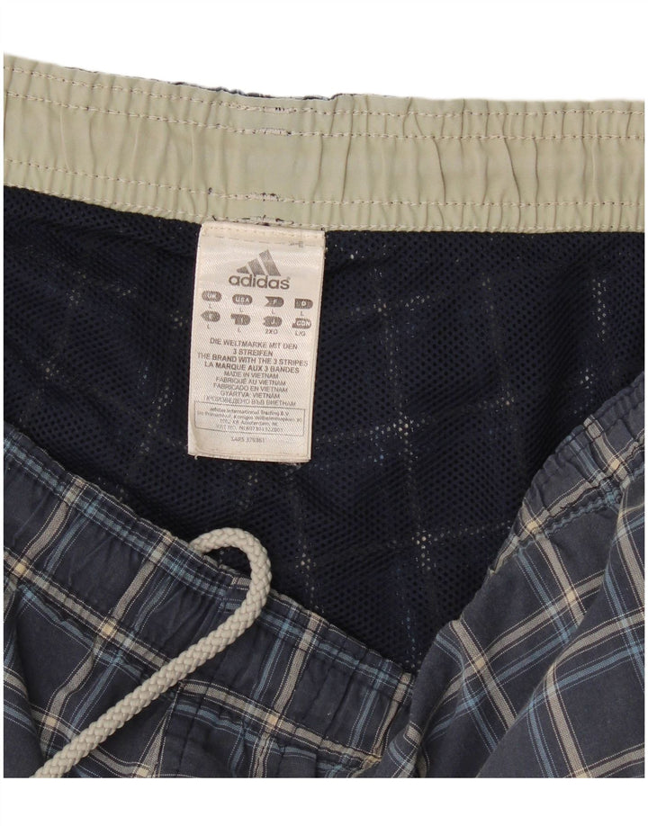 Adidas Herren-Badeshorts, groß, marineblau, kariert, Baumwolle