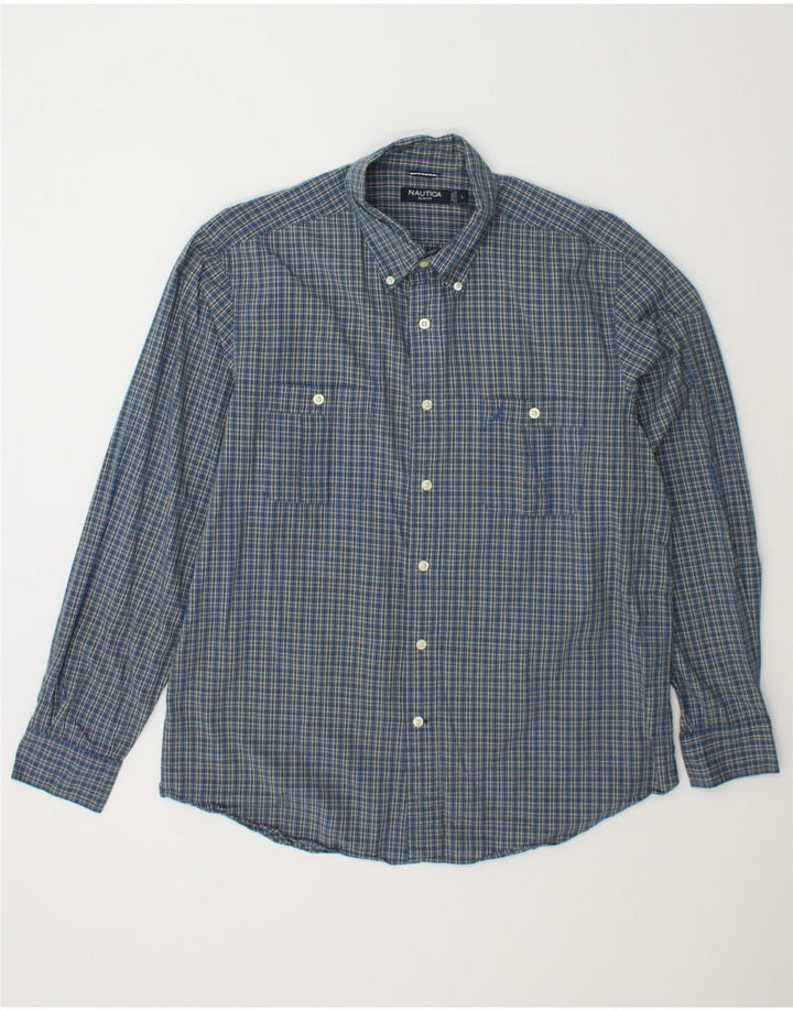 NAUTICA Mens Slim Fit Shirt Large Navy Blue Check Cotton Vintage Nautica and Second-Hand Nautica from Messina Hembry 