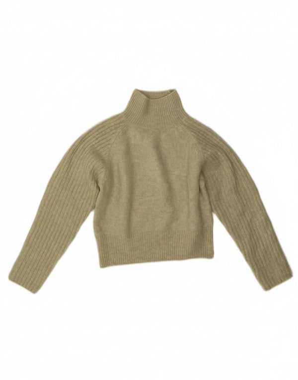 Zara Damen Crop Turtle Neck Pullover Pullover UK 10 Small Grün Acryl