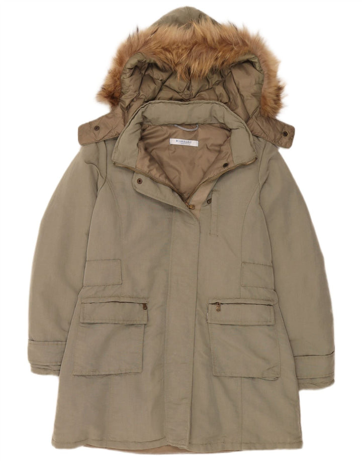 Marella Damen-Kapuzen-Übergröße, gepolsterter Mantel, Größe S, Khaki, Polyamid