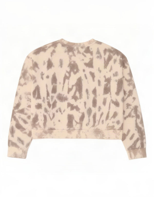 Bench Womens Crop Graphic Sweatshirt Pullover UK 14 Large Graue Batik-Baumwolle