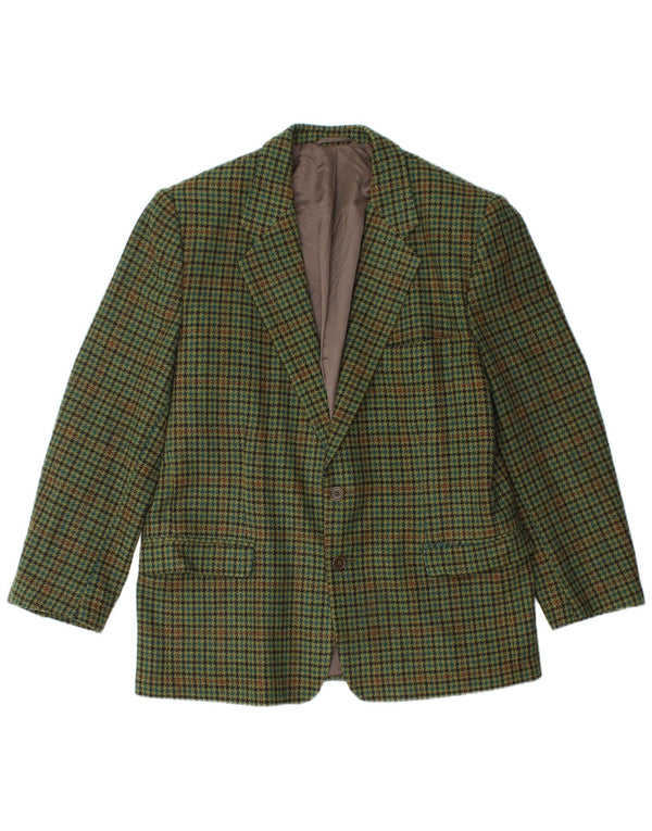 Vintage Herren 2-Knopf-Blazer-Jacke, Größe 50, groß, grün kariert, Schurwolle