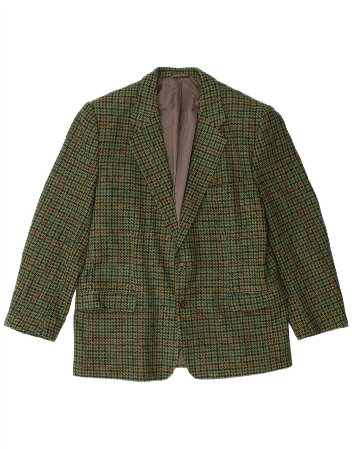 Vintage Herren 2-Knopf-Blazer-Jacke, Größe 50, groß, grün kariert, Schurwolle