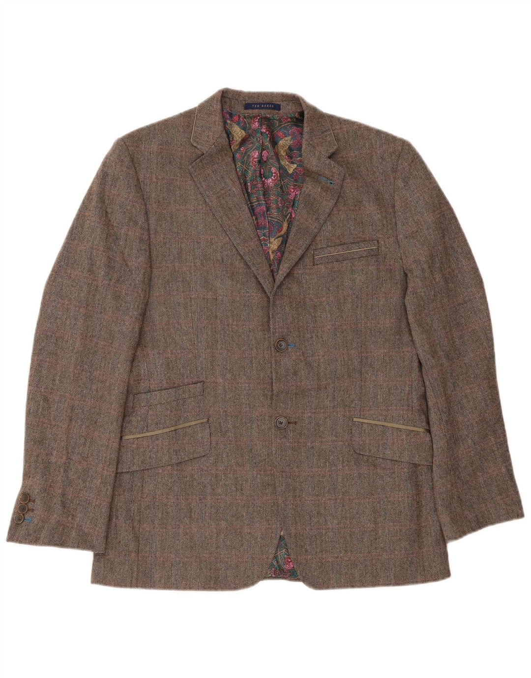 Ted Baker Herren-Blazer mit normaler Passform, Größe 40, Braun, Fischgrätenmuster