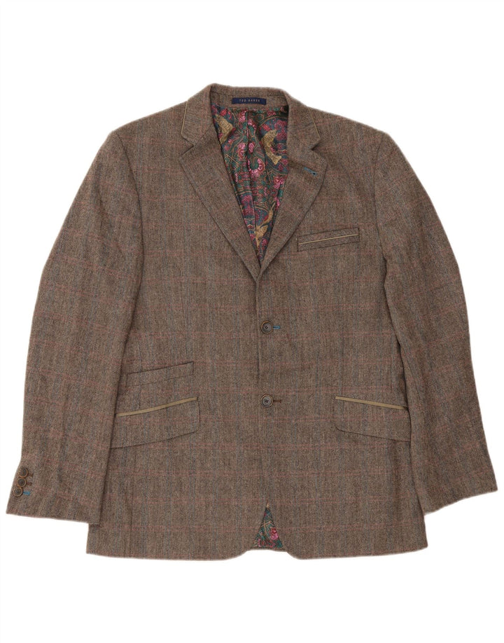 Ted Baker Herren-Blazer mit normaler Passform, Größe 40, Braun, Fischgrätenmuster