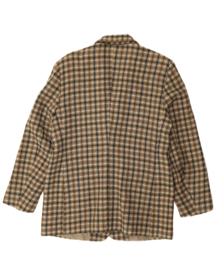 Vintage Damen 2-Knopf-Blazer-Jacke IT 44 Medium Khaki Check Wolle