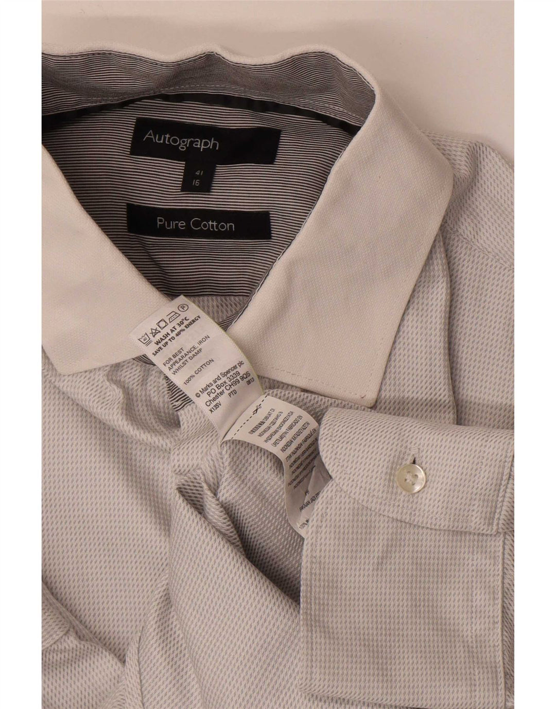 Marks & Spencer Herren-Autogrammhemd, Größe 41, mittelgraue Baumwolle