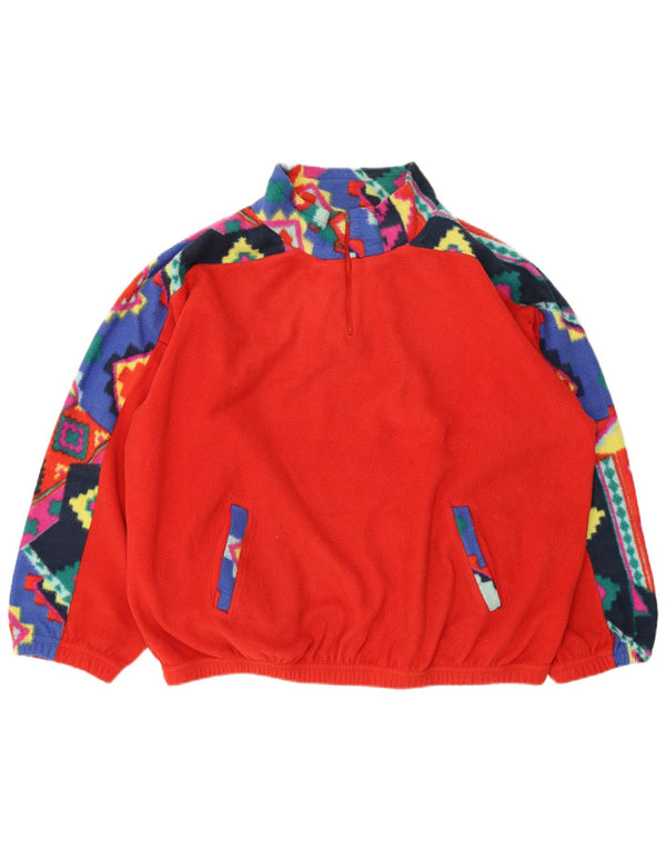 Vintage Damen Fleecepullover mit Reißverschluss, UK 18 XL, rotes geometrisches Polyester
