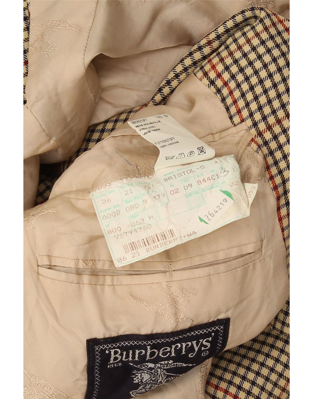 Burberrys Herren-Blazer mit 2 Knöpfen, UK 38, Mittelbeige mit Hahnentrittmuster