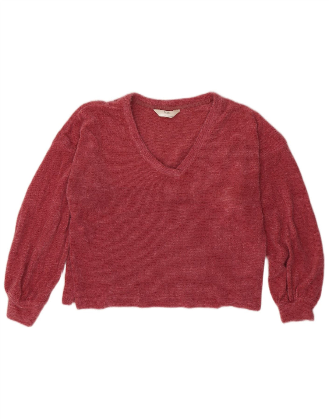 Marks & Spencer Damen Crop Pullover mit V-Ausschnitt, UK 10, Größe S, Rosa