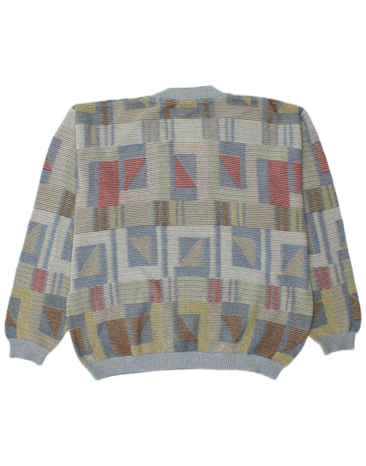 VINTAGE Herren-Pullover mit V-Ausschnitt, Größe 52, groß, mehrfarbig, geometrisch