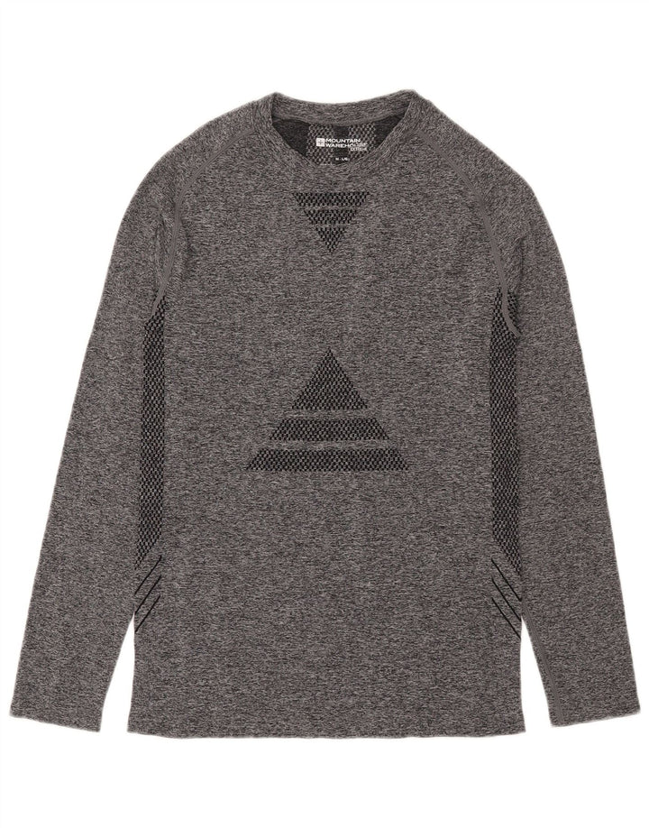 Mountain Warehouse Herren-Oberteil mit langen Ärmeln, mittelgraues geometrisches Polyamid