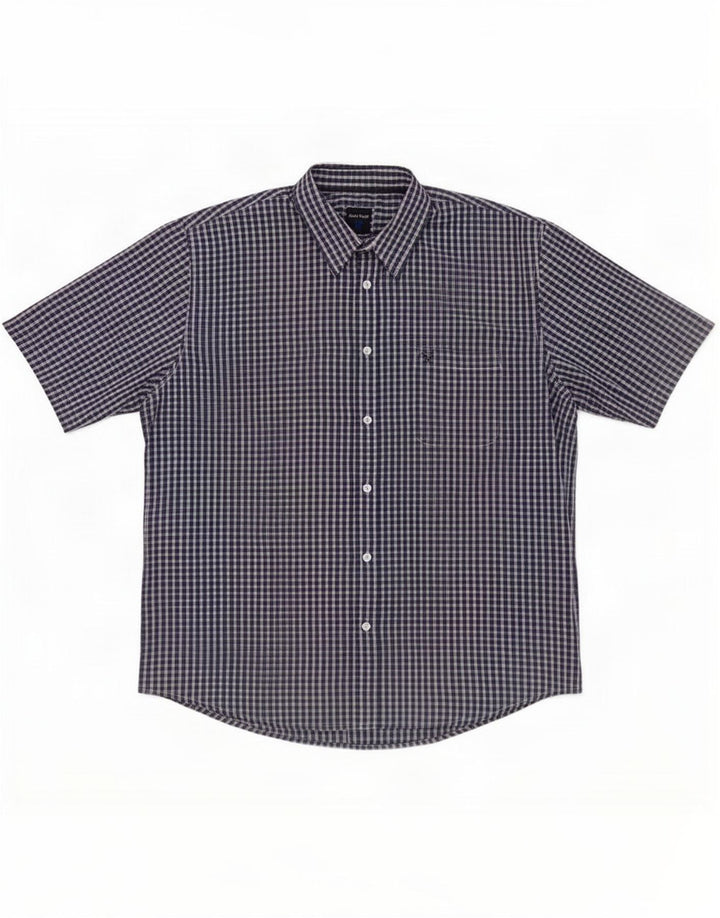 James Pringle Herren Kurzarmhemd XL Marineblau kariert Polyester