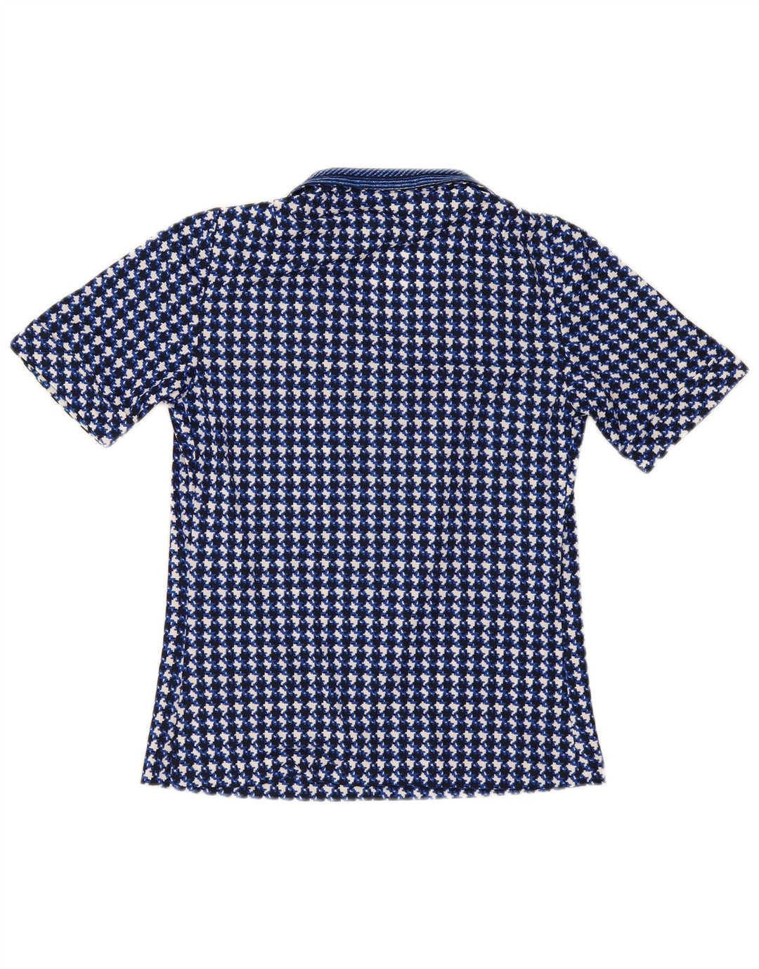 Vintage Damen Bluse Top UK 10 Small Navy Blue Houndstooth