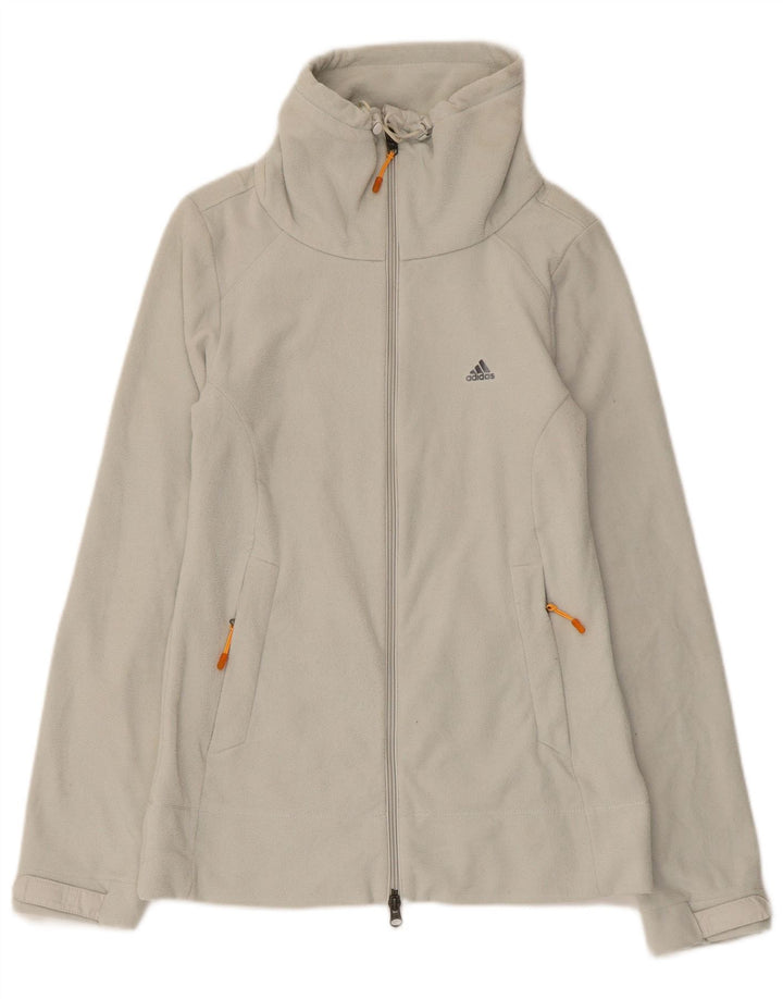 Adidas Damen Fleecejacke UK 12 Mittelgrau gestreift Polyester