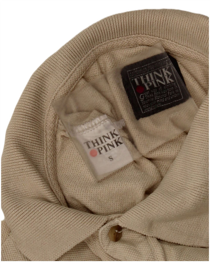 Think Pink Herren-Langarm-Poloshirt, Größe S, Beige, Baumwolle