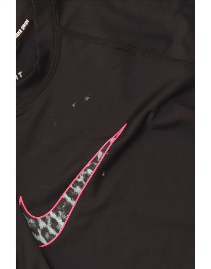 Nike Damen Dri Fit Graphic T-Shirt Top UK 12 Medium Schwarz Polyester
