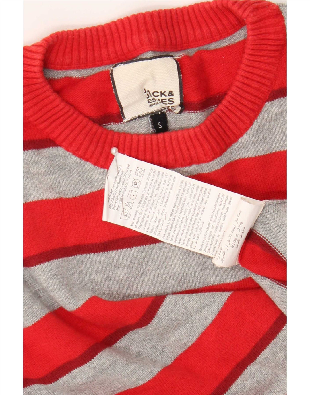 Jack & Jones Herren-Pullover mit Rundhalsausschnitt, reguläre Passform, klein, rot gestreift