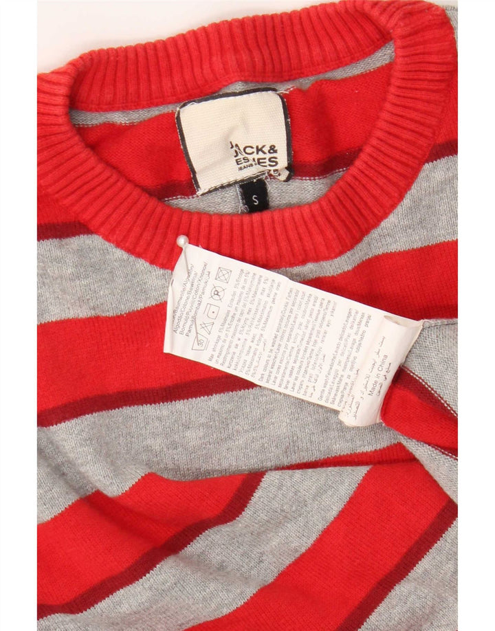 Jack & Jones Herren-Pullover mit Rundhalsausschnitt, reguläre Passform, klein, rot gestreift
