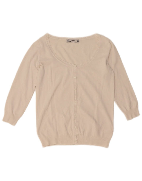 Zara Damen-Cardigan mit 3/4-Ärmeln, UK-Größe 10, Größe S, weiße Baumwolle