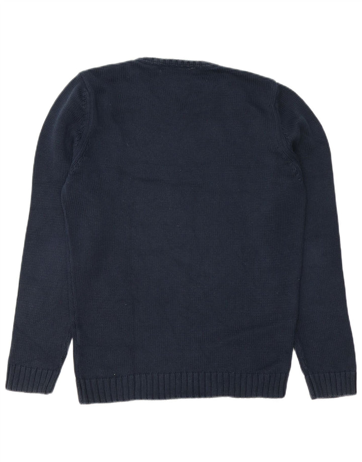 ZARA Herren-Pullover mit Rundhalsausschnitt, mittlere marineblaue Baumwolle