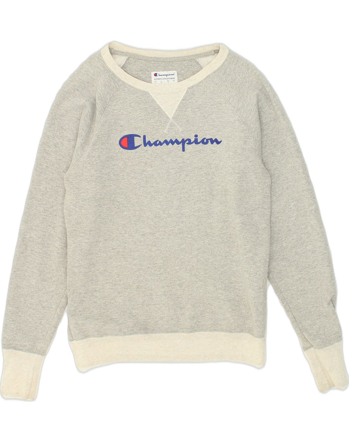 CHAMPION Mens Graphic Sweatshirt Jumper Small Grey Polyester | Vintage Champion | Thrift | Second-Hand Champion | Used Clothing | Messina Hembry 