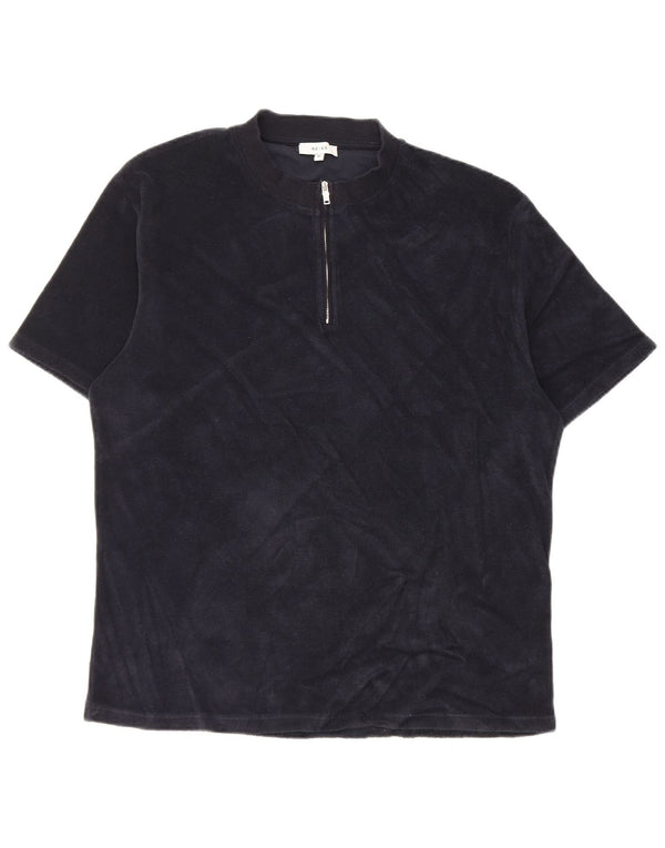 Reiss Herren-T-Shirt mit Reißverschluss am Hals, XL, marineblaue Baumwolle