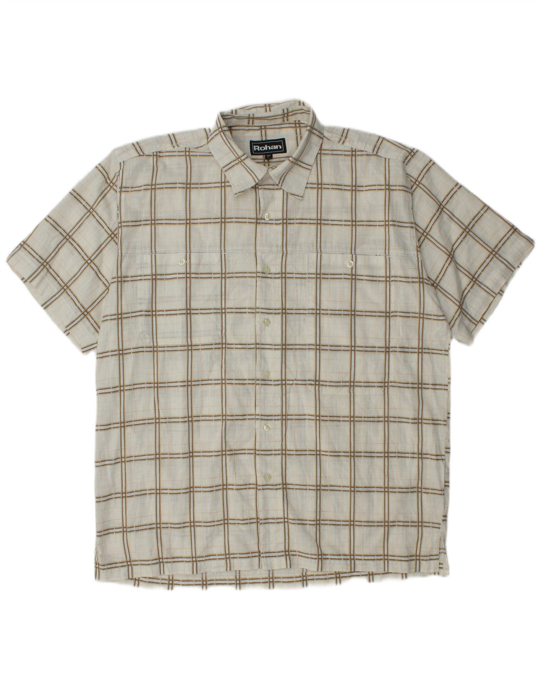 Rohan Herren-Kurzarmhemd, groß, cremefarbenes Karomuster aus Polyester