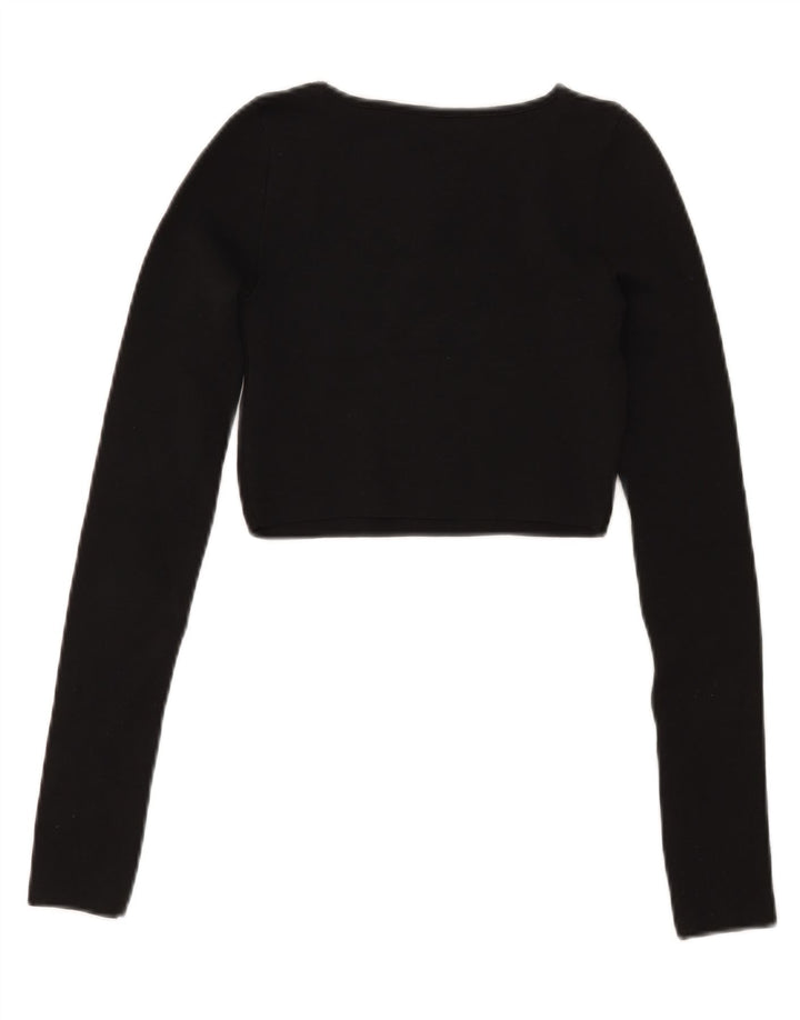 Zara Damen Crop Top Langarm UK 8 Small Schwarz