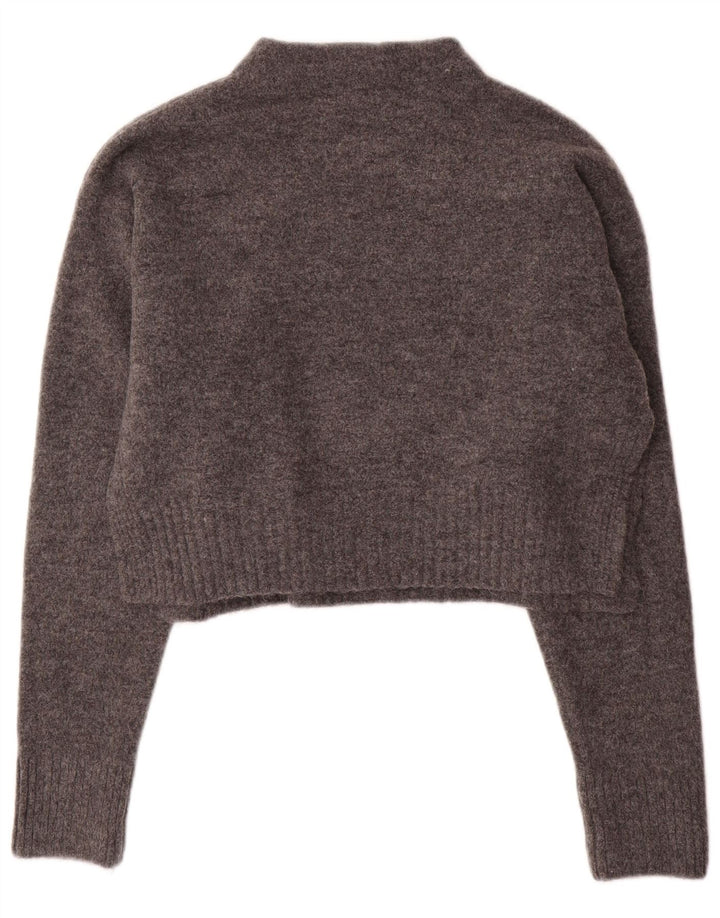Zara Damen Crop Rollkragenpullover Pullover UK 14 Mittelgraues Acryl