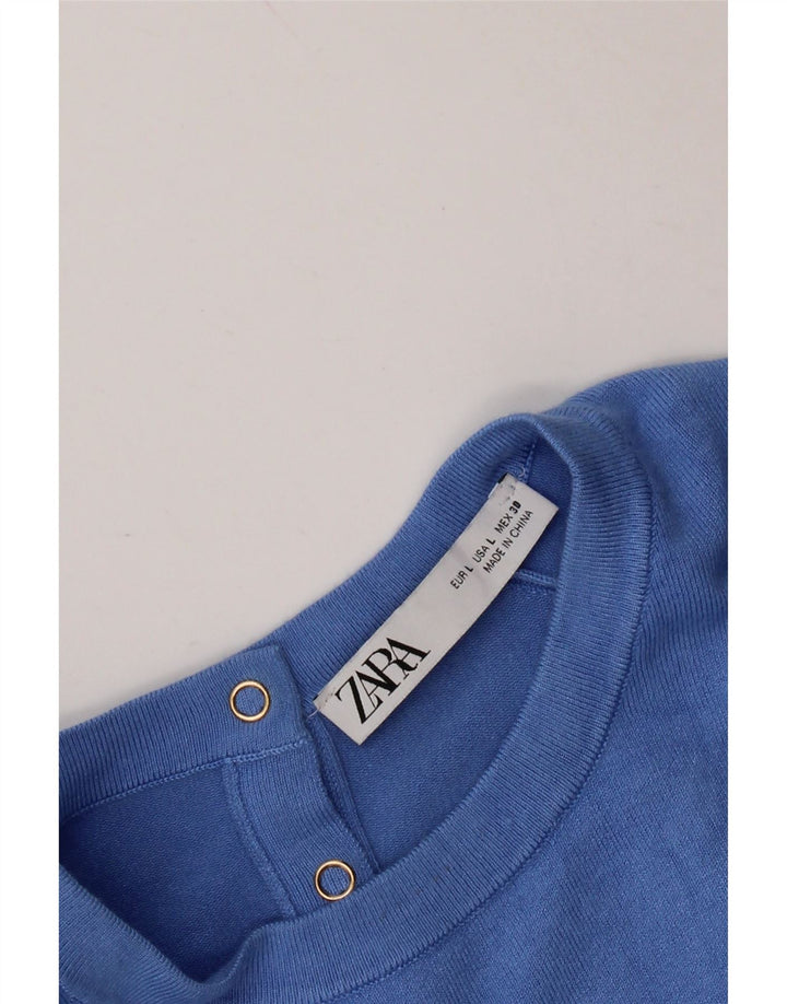 ZARA Damen Pullover mit kurzen Ärmeln und Rundhalsausschnitt, Gr. 14, Blau