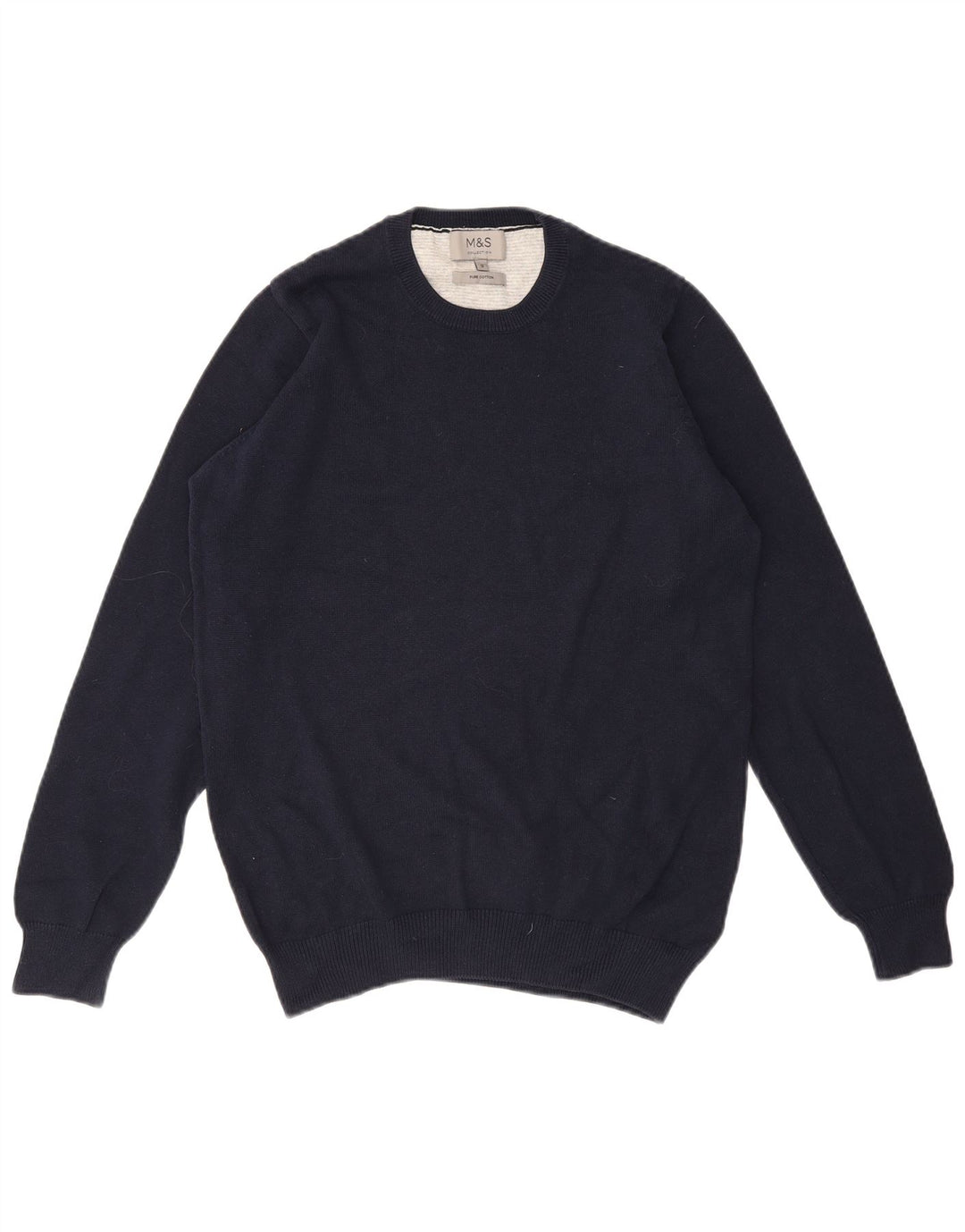 MARKS & SPENCER Herren-Pullover mit Rundhalsausschnitt, Größe S, marineblaue Baumwolle