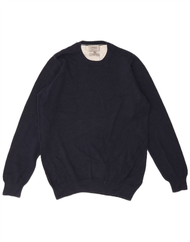MARKS & SPENCER Herren-Pullover mit Rundhalsausschnitt, Größe S, marineblaue Baumwolle