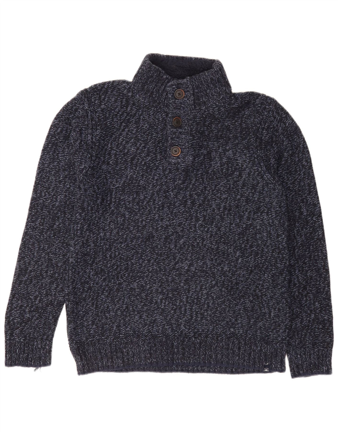 Fat Face Herren-Pullover mit Knopfkragen, mittelgroß, marineblau gesprenkelte Baumwolle