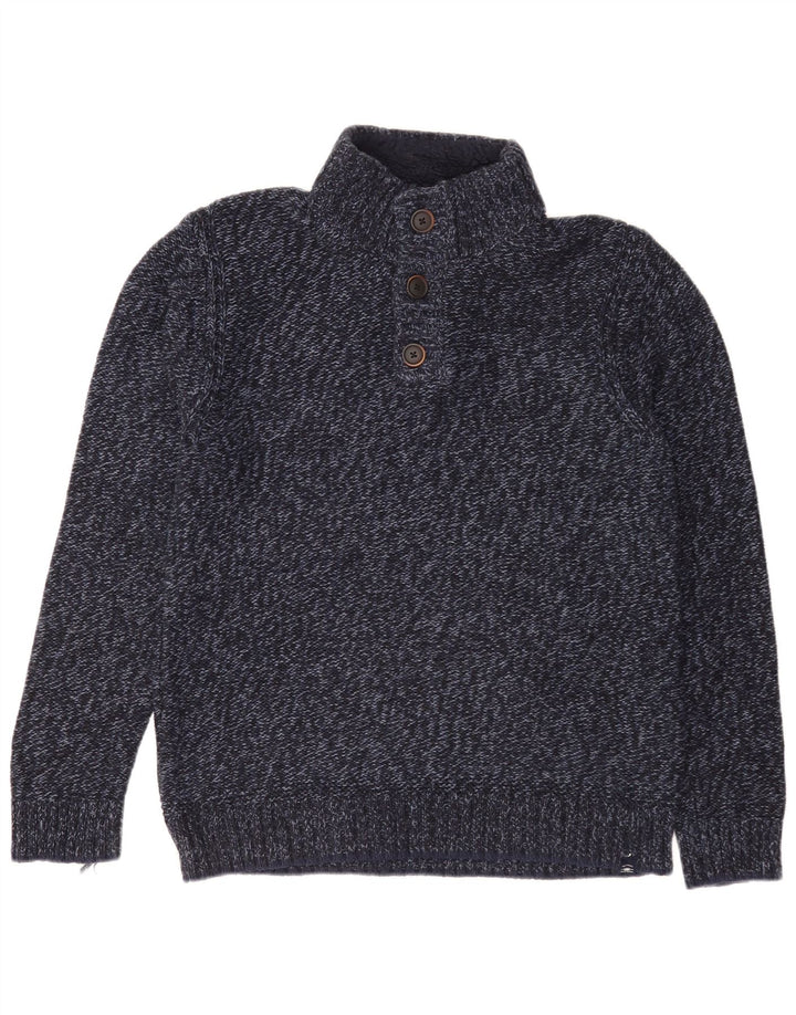Fat Face Herren-Pullover mit Knopfkragen, mittelgroß, marineblau gesprenkelte Baumwolle