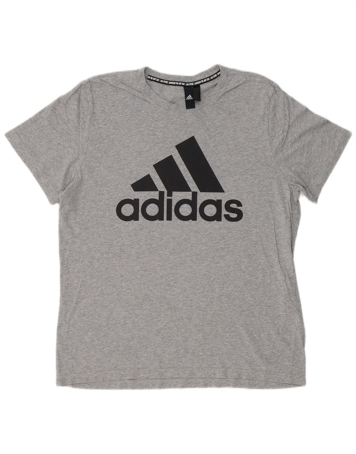 ADIDAS Herren Grafik T-Shirt Top Große graue Baumwolle