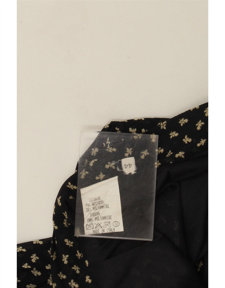 VINTAGE Damen-Rock in A-Linie mit hoher Taille, Größe 44, Mittel W26, Marineblau mit Blumenmuster