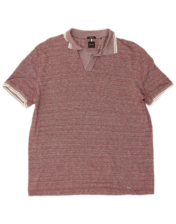 Hugo Boss Herren Slim Fit Poloshirt XL Burgunderrot meliert Baumwolle