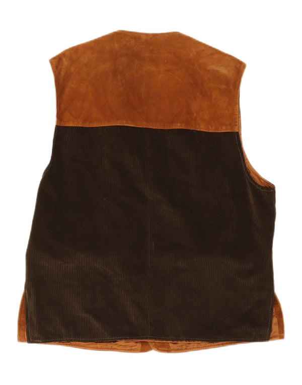 Vintage Mens Suede Gilet IT 52 XL Beige Colourblock Leather