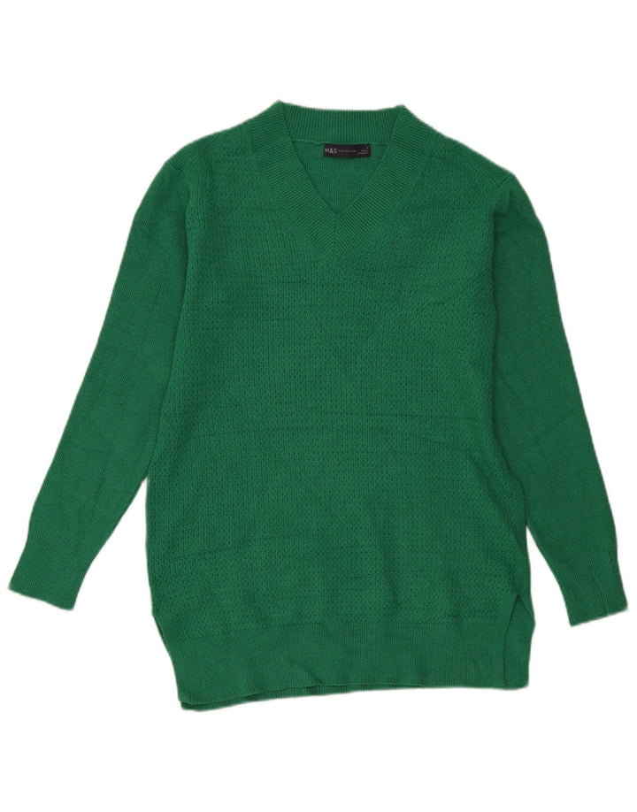 Marks & Spencer Damen-Pullover mit V-Ausschnitt, UK 14, mittelgrüne Viskose