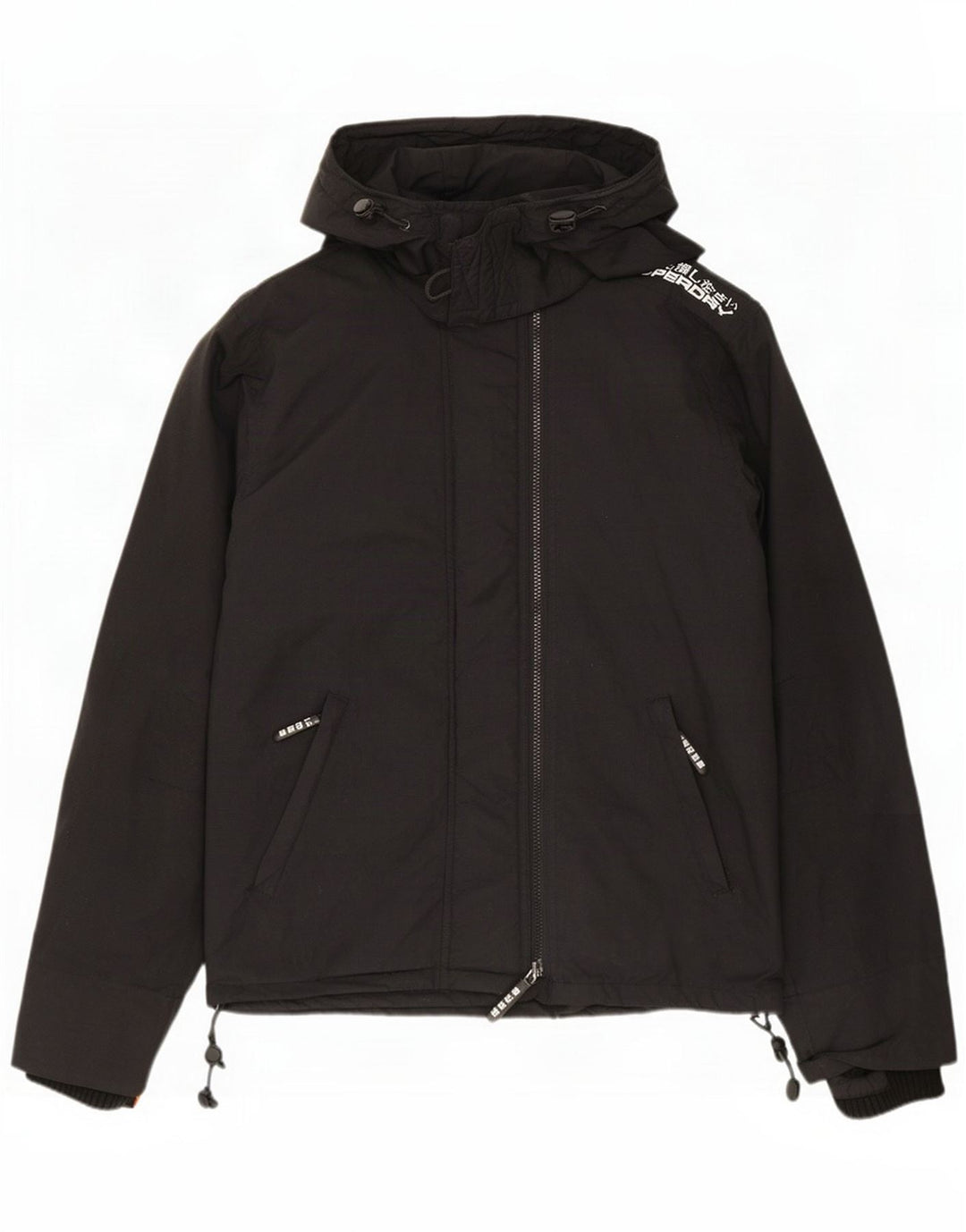 Superdry Mens Hooded Rain Jacket UK 38 Medium Black Nylon