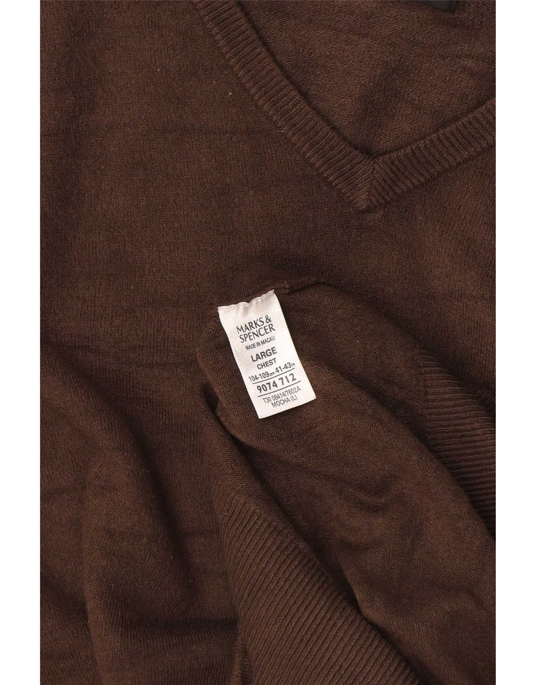 Marks & Spencer Herren-Pullover mit V-Ausschnitt, großes braunes Acryl