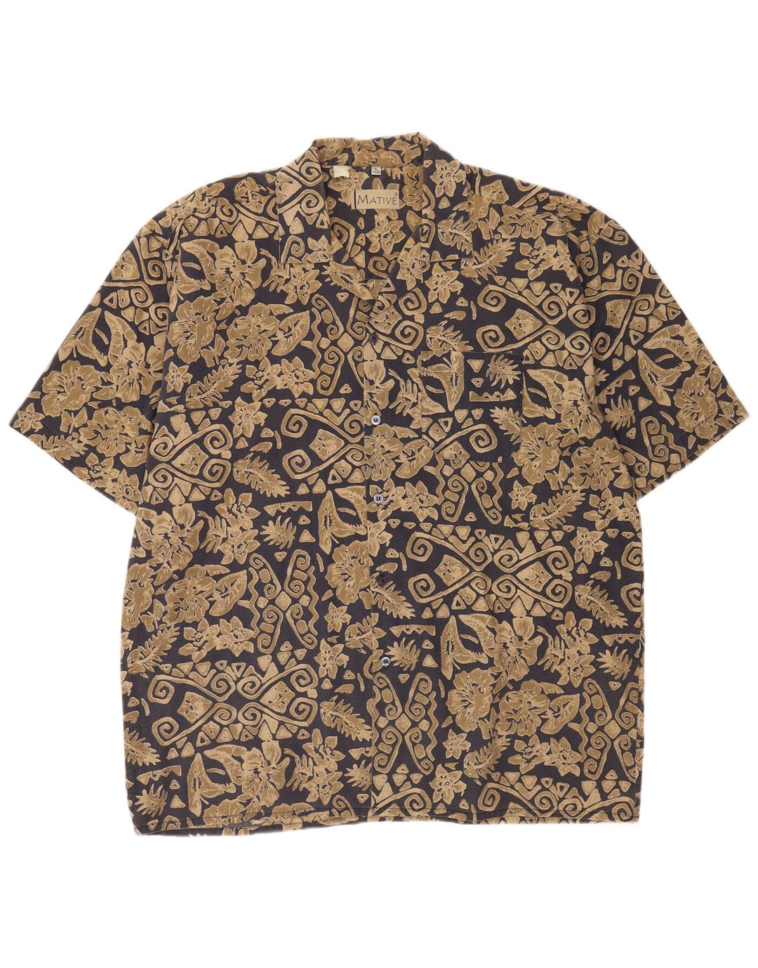 Vintage Herren Kurzarmhemd XL Beige Geometrisch Polyester