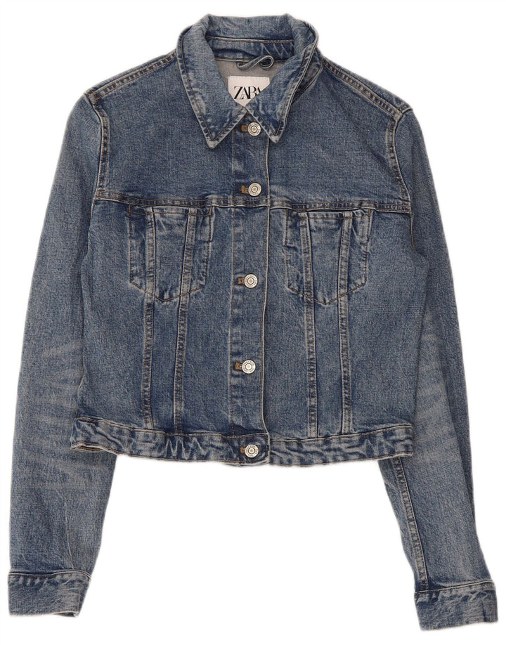 Zara Damen Crop Denim Jacke UK 10 Small Blau