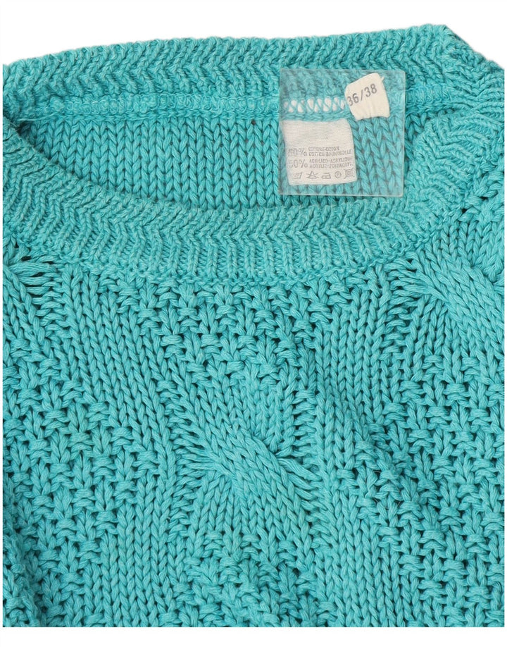 Vintage Damen Pullover mit Rundhalsausschnitt EU 36/38 Mittelblaue Baumwolle