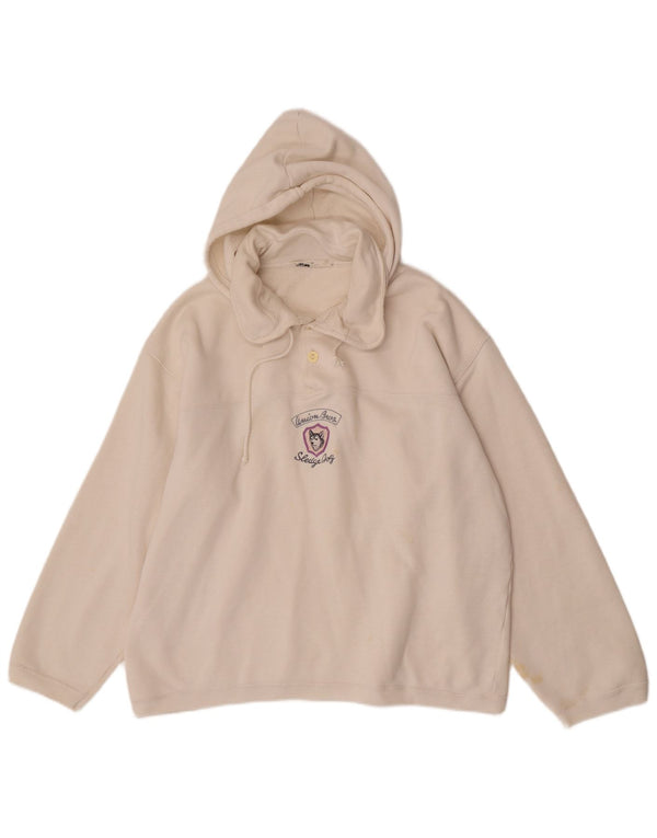 Vintage Damen Kapuzenpullover mit grafischem Polo-Ausschnitt, UK 16, Größe L, Weiß