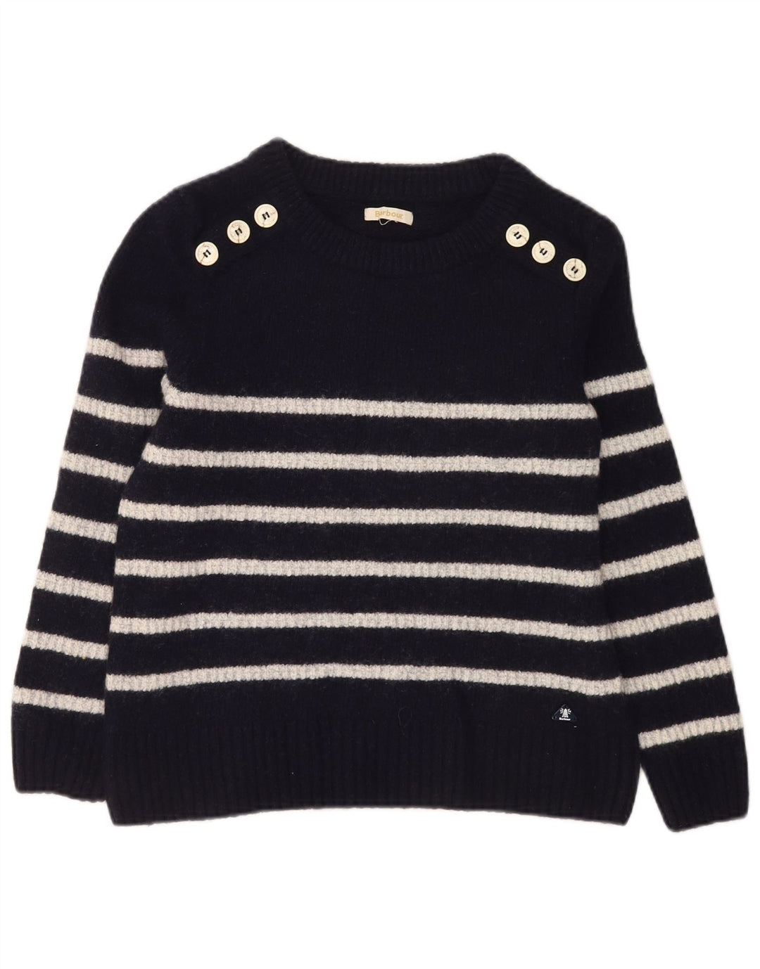 Barbour Damen-Pullover mit U-Boot-Ausschnitt, UK 14, mittelmarineblau gestreifte Wolle