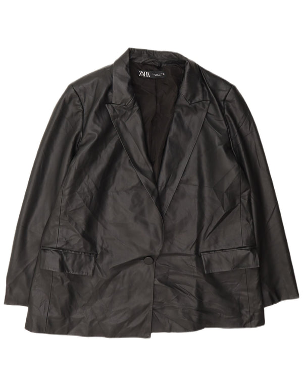 Zara Damen 1-Knopf-Blazer aus Kunstleder, UK 18, XL, schwarzes Polyethylen